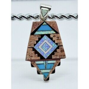 Sterling Silver Multistone Inlay .925 Pendant